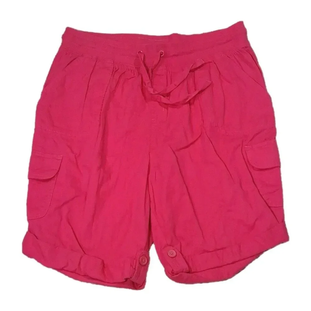 WOMAN WITHIN SHORTS 14W PINK CARGO DRAWSTRING ELASTIC WAIST CASUAL COTTON... - Picture 1 of 12